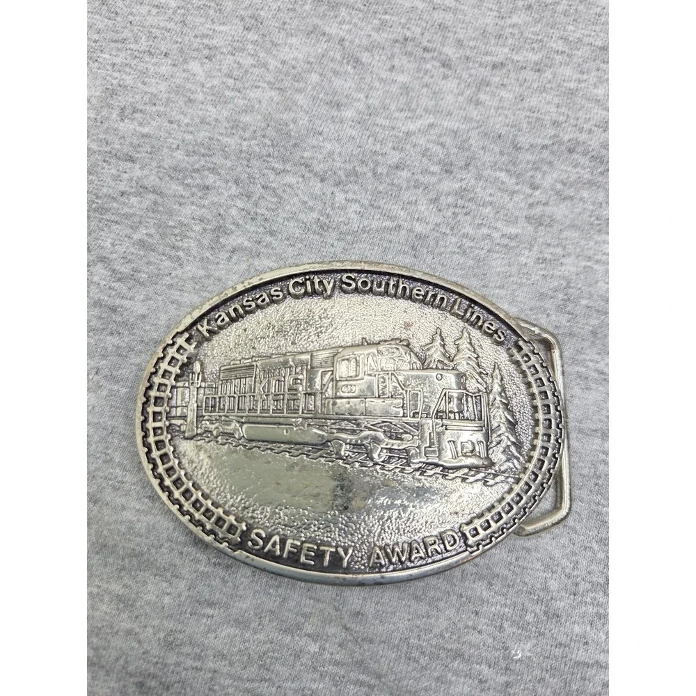 Vintage 1983 Kansas City Southern Lines Train Safety Award Brass Belt Buckle